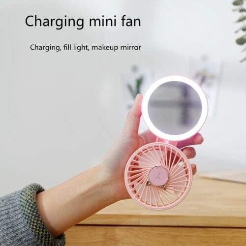 USB Rechargeable Desktop Handheld Fan Compact Fill Light Mirror Electric Fan Folding Portable Mini Fan