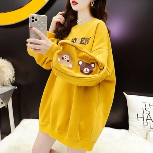 Autumn Women Sweatshirts Oversized Kawaii Sleeves Bear Printing Harajuku Fashion Vintage Clothes Spring Pullover Tops Ropa Mujer