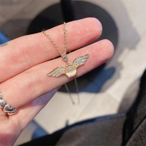 925 Sterling Silver Necklace For Women Crystal Angel Wings Charm Pendent Elegant Wedding Party Jewelry dz276