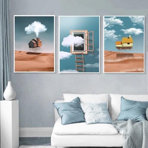 Giraffe House Cloud Cartoon Poster Nursery Wall Art Canvas Painting Print Nordic Kids Decoration Picture Baby Child Room Decor