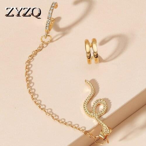 ZYZQ Neo-Gothic Snake Clip Earrings For Women Vintage Imitation Zircon Animal Chain Earrings Fashion Jewelry 2021