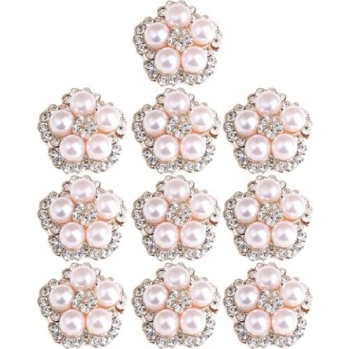 10pcs Decorative Flower Pearl Rhinestone Beads Flatback Button Embellishment