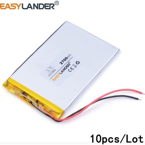 10pcs/Lot 655084 2700mah 3.7v lithium Li ion polymer rechargeable battery mobile emergency power charging treasure battery phone