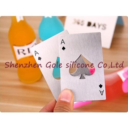 300pcs/lot 2016 New Stylish Hot Sale 1pc Poker Playing Card Ace of Spades Bar Tool Soda Beer Bottle Cap Opener Gift