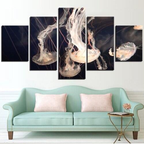 5 Pieces Pretty Jellyfish Canvas Art Painting Sea Creature Posters Animal Pictures For Kids Room Decor Simple Wallpapers