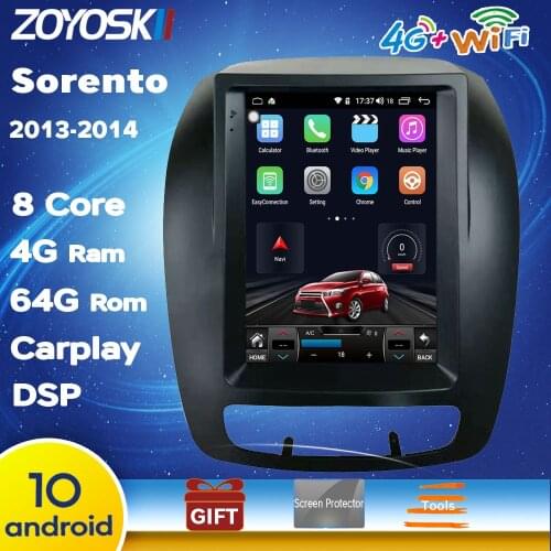 Android 10 OS 10.4 inch IPS vertical screen car gps multimedia radio bt navigation player for KIA Sorento 2013-2014