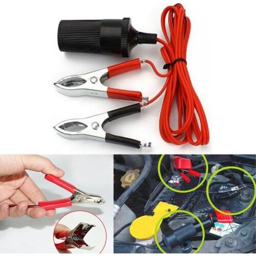 Car Battery Terminal Clip-On Cigarette Lighter Clamp 12V Volt Power Socket Adapter Plug to Car Boat Car USB Charger
