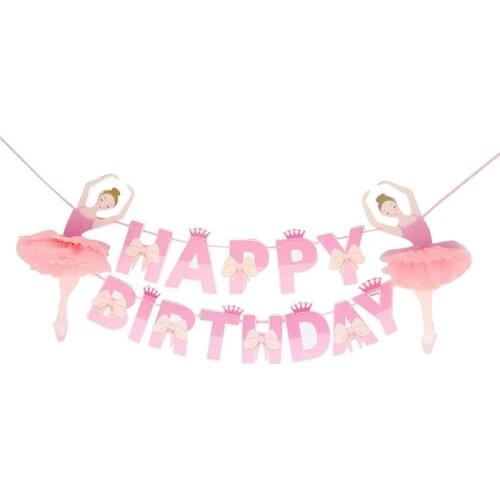Ballerina Ballet Girl Bunting Banner HAPPY BIRTHDAY with Bowknot and Crown Decor Bunting Garland Party Decor for Birthday Kid