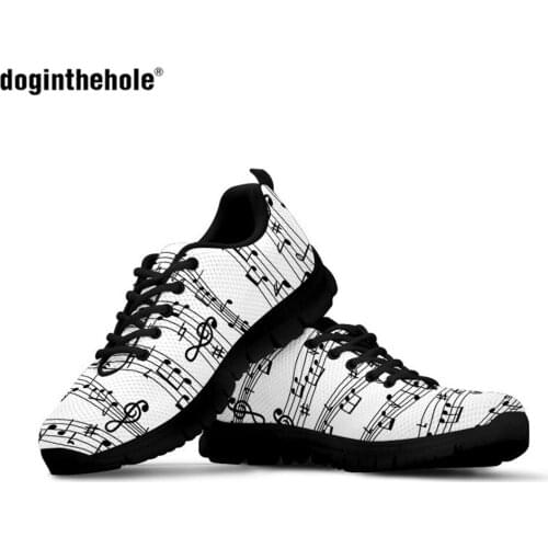 Doginthehole Music Note Print Womens Sneakers Casual Mesh Lacing Flats Shoes for Ladies Girls Lightweight Shoes tenis feminino