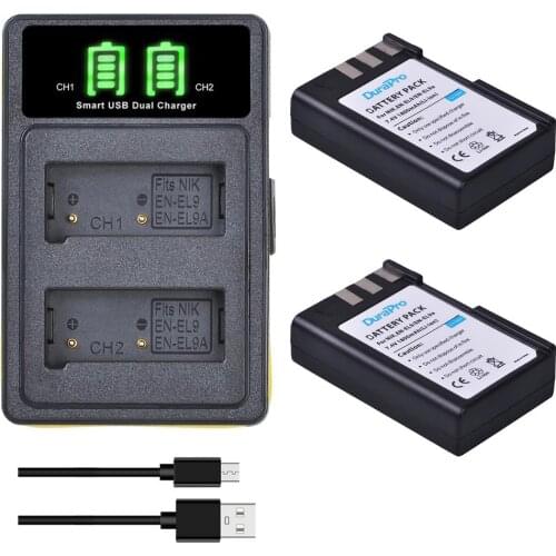 2pc 1800mAh EN-EL9 EN EL9 Battery Charger With Type C and USB Port Replacement For Nikon D40 D40X D60 D3000 D5000 Camera