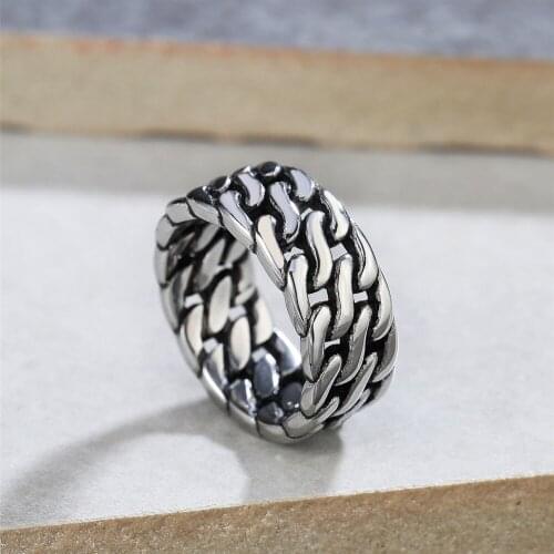 Punk Hip Hop Woven Hollow Ring Simple Stainless Steel Motorcycle Chain Ring Men Fashion Jewelry Gift Wholesale Size 7-13