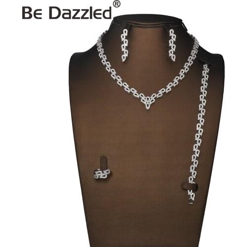 New Fashion Unique and beautiful Women Bridal Wedding Jewelry AAA zirconia Brass Necklace Sets Four pieces Silver Sets