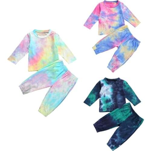 FOCUSNORM 0-5Y Autumn Baby Girls Boys Tie-Dye Printed Clothes Sets Long Sleeve Pullover Sweatshirt Tops Pants