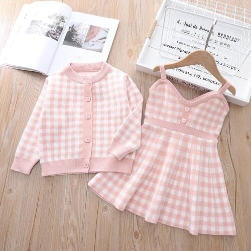 Toddler Girls Clothes Set Sweater Winter Knitted Cardigan and Dress Set Children Warm Outerwear Jacket Kids Clothing Set Knitted