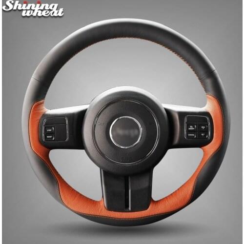Shining wheat Black Brown Leather Car Steering Wheel Cover for Jeep Grand Cherokee 2011-13 Compass Wrangler Patriot 2011-2016