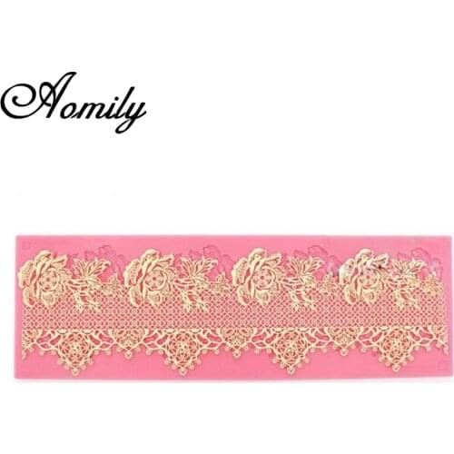 Aomily Lace Rose Wedding Cake Silicone Beautiful Flower Lace Fondant Mold Mousse Sugarcraft Icing Mat Pad Pastry Baking Tools
