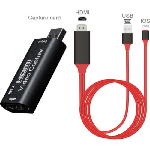 Mini Video Capture Card USB 2.0 HDMI Video Capture Grabber Phone Game Camera Capture Recording Box IOS To HDMI/ Type-C To HDMI
