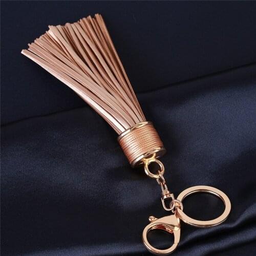 Fashion Tassel Key Chains Women Car Key Ring Bag Hanging Alloy PU Leather Keychains Keyring For Bags Phone Car Women Girl Gift