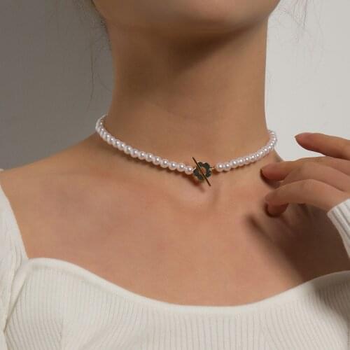 Fashion Simple Gold Silver Color Short Choker Clavicle Pearl Necklace Charm Girl Personality Flower Ot Buckle Necklace Jewelry