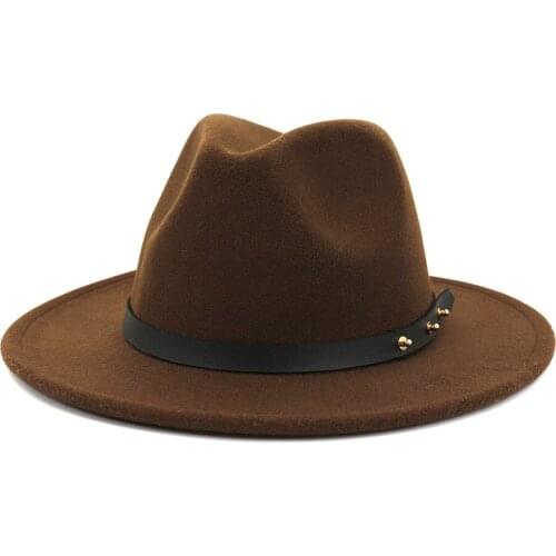 New Vintage Fedora Men Wool Wide Brim Top Hat Winter Autumn for Woman Chapeau brown Church Hat Bowler Women Jazz Hats HF06