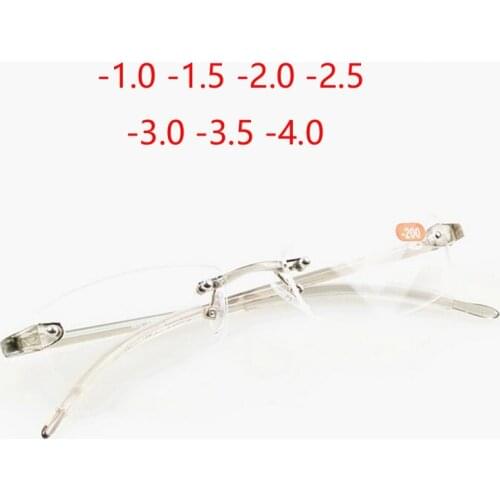 -1.0 -1.5 -2.0 -2.5 -3.0 -3.5 -4.0 Acrylic Lens Rimless Finished Myopia Glasses Women Men TR90 Soft Frame Myopes Lunettes