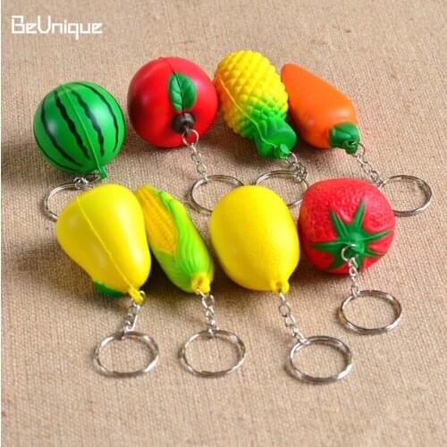 Soft PU Foam stress Ball Shape key chain squishy toys charm Tropical Fruit key ring Mobile Chain Hanging pendant Wholesale