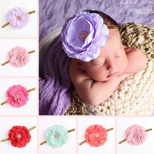 New Fashion 18 Colors Chic Peony Fabric Flower Baby Girl Headband Artificial Flowers Headwear Hair Accessories Photography props