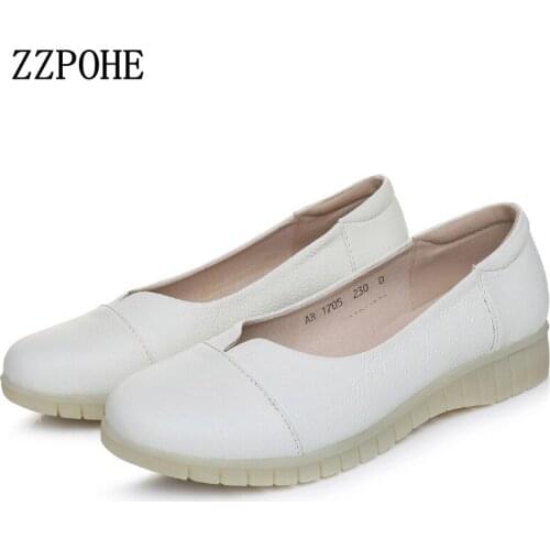 ZZPOHE Autumn new fashion slip on women mid heels shoes leather Work shoes Mother Soft Comfortable Pregnant Women Shoes