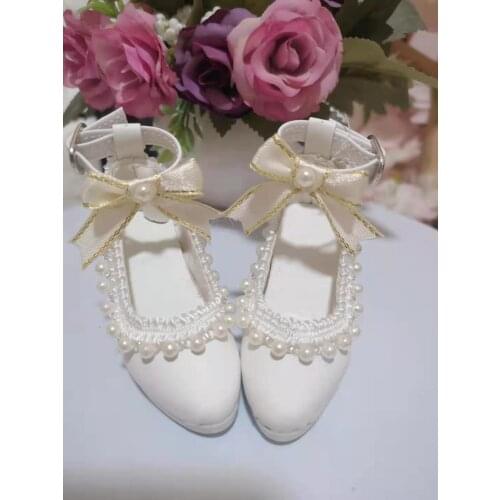 BJD doll shoes Suitable for with 1/3 size SD DD fashion bow pearl white PU high heels doll accessories