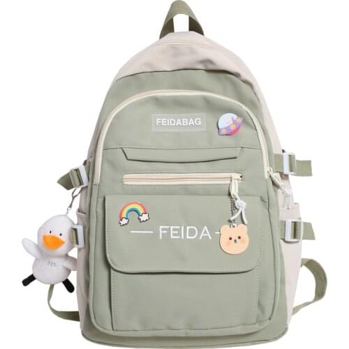 Panelled Fashion School Bags Buckle Women Backpack College For Teenage Girls Embroidery Cute Waterproof Book Bags