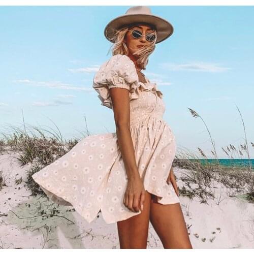 Off Shoulder Hippie Sexy Embroidery Mini Dress Puff Sleeve Slash Neck Retro Vestidos 2019 Summer Beach Boho Short Women Dresses