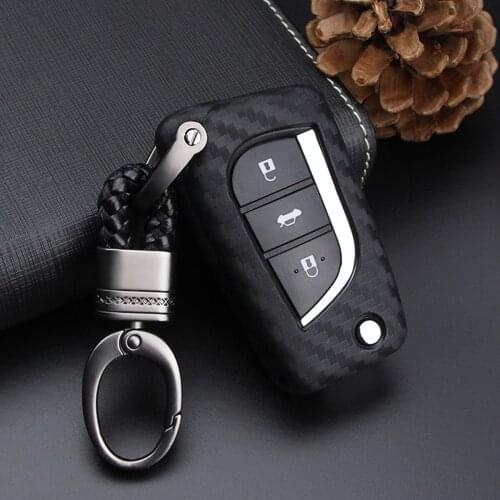 Carbon Fiber Style Silicone Key Fob Cover Case Keychain Fit For Corolla RAV4 Camry Kluger Mark X C-HR 2018-2020