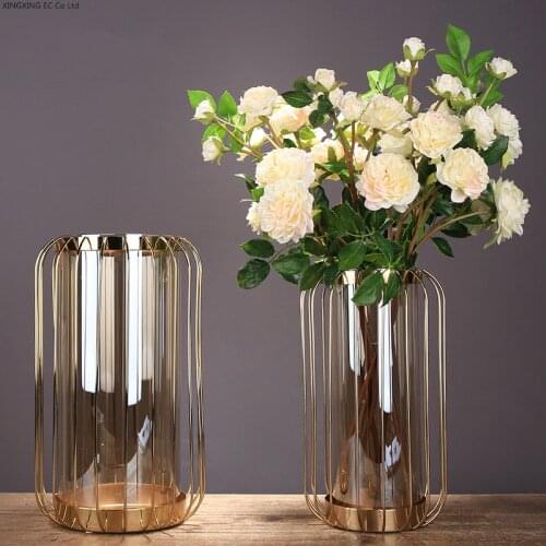 Metal Glass Hydroponic Vase Home Decoration Living Room Dining Table Dried Flower Flower Arrangement Accessories Wedding Vase