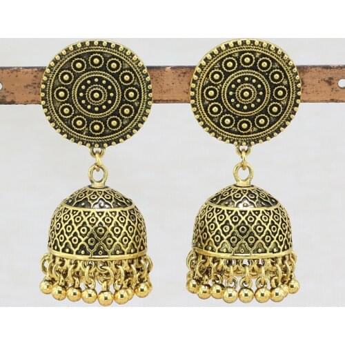 Vintage Bell Dangle Earrings Gold Color Metal Tassel Indian Jhumka Earrings For Women Ethnic Gypsy Afghan Jewelry