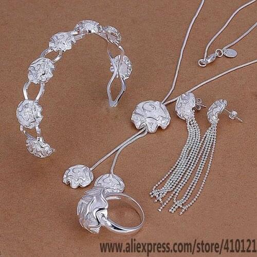 S298 Hot Sale High Quality Anniversary Jewelry Sets, Jewelry Elegant Charms Fashion Rose Ring Drop Earrings Bangle Neckalce