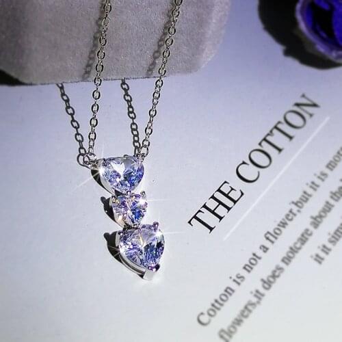 Cute Bling Heart Zircon Stone Pendant Silver Color Long Chain Necklace for Women Fashion Jewelry Choker