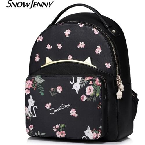 Women Backpack Preppy Style Schoolbag Travel Bag Totes Borsa SnowJenny SJ Brand Braccialini Cartoon Cat Ear Flower