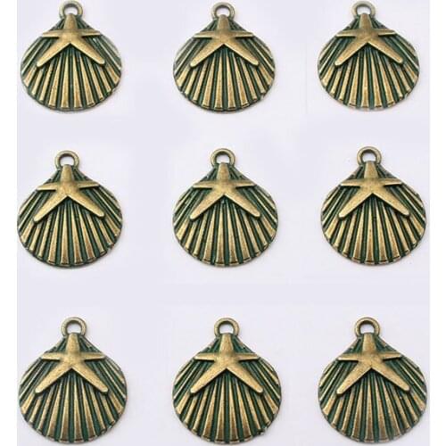 10PCS Antique Bornze Greek Patina Scallop Charms Carved Star Seashell Shell Pendant DIY Necklace Earring Jewelry 22x18mm
