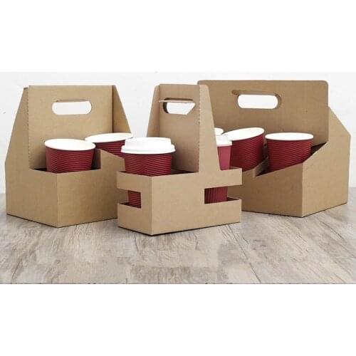 10pcs Net red kraft paper cup holder 2/4/6 cup coffee milk tea takeout packaging box thickened paper plastic cup beverage tray