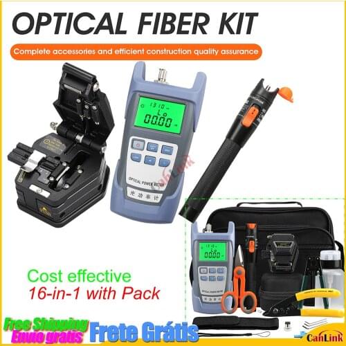 16pcs/set Fiber Optic FTTH Tool Kit with AUA-6C Fiber Cleaver Optical Power Meter 10MW Visual Fault Locator Wire stripper