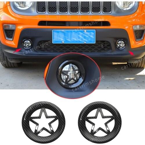 2*Carbon fiber ABS Front Fog Light Lamp Cover for Jeep Renegade 2019+ Pentagram