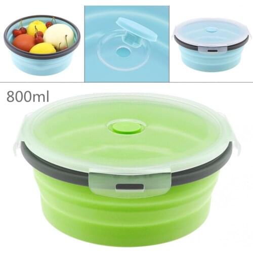 800ML Portable Circular Silicone Scalable Folding Lunchbox Bento Box with Silicone Sealing Plug for -40 ~ 230 Centigrade