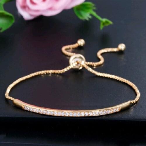 Cross-Border Accessories INS Simple Ladies Bracelet Micro-Inlaid Zircon Single-row Curved Bracelet Adjustable Womens Jewelry