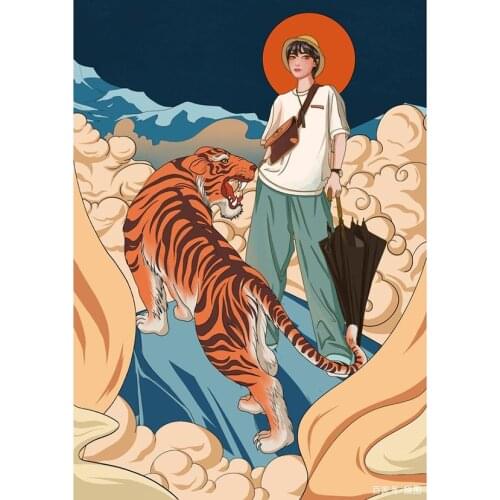 Illustrator Boy and Tiger Diamond Painting 5D DIY Cross Stitch Full Square Drill Embroidery Handmade Home Room Decor JX107