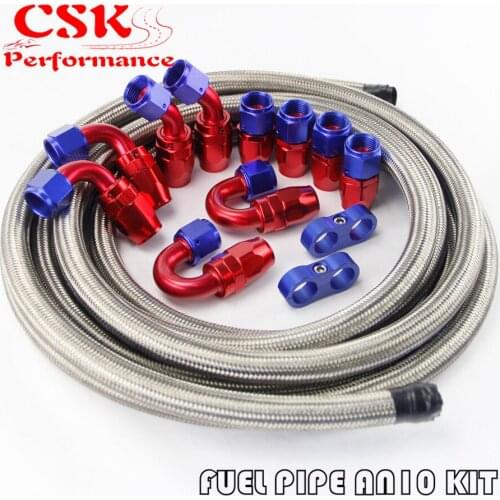 AN10 Stainless Steel Braided Hose 16FT + 10AN Fitting Hose End Adaptor KIT