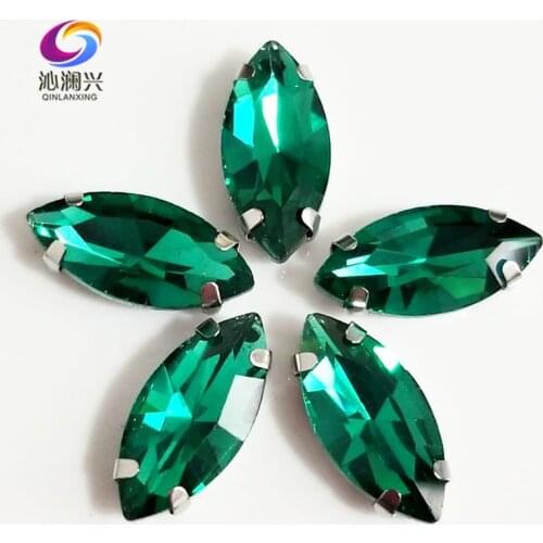 Free shipping Malachite green Horse eye shape High quality Glass Crystal sew on claw rhinestones,Diy Clothing accessories SWM15