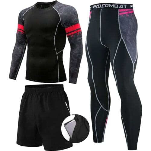 BJJ Rashguard mens MMA T-shirt leggings Compression Clothing 3pcs/Sets Sportswear Workout T-shirt Brand Kickboxing MMA Shorts