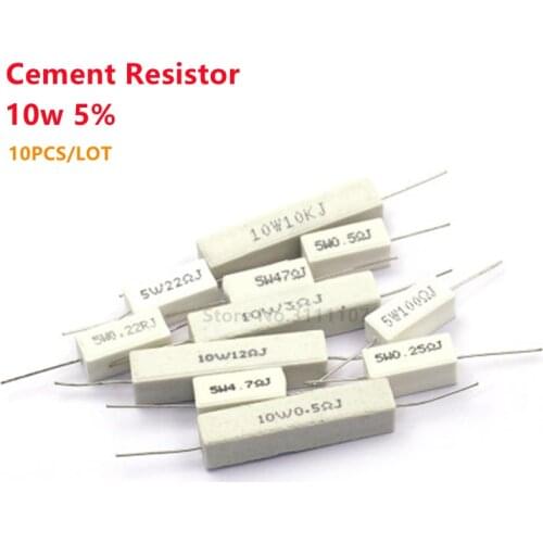 10PCS 10W 5% Cement Resistor Power Resistance 0.1R 0.33R 5R 10R 0.22 0.47 0.5 1 2 3 5 10 20 30 36R 100 1K 2K 3K 5.6K 10K ohm