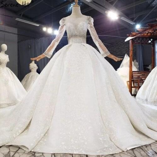 Dubai White Diamond O-Neck Sexy Wedding Dresses 2021 Luxury High-end Glitter Bridal Gowns HX0277 Custom Made