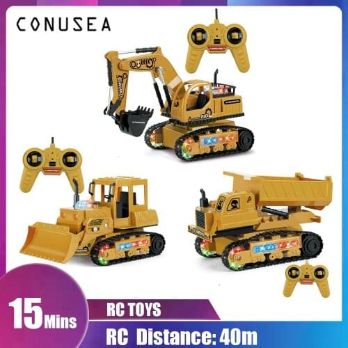 1:24 RC Truck RC Excavator Caterpillar Tractor Model Engineering Car 2.4G Radio Digging Musical and Light Effects Kids Toy